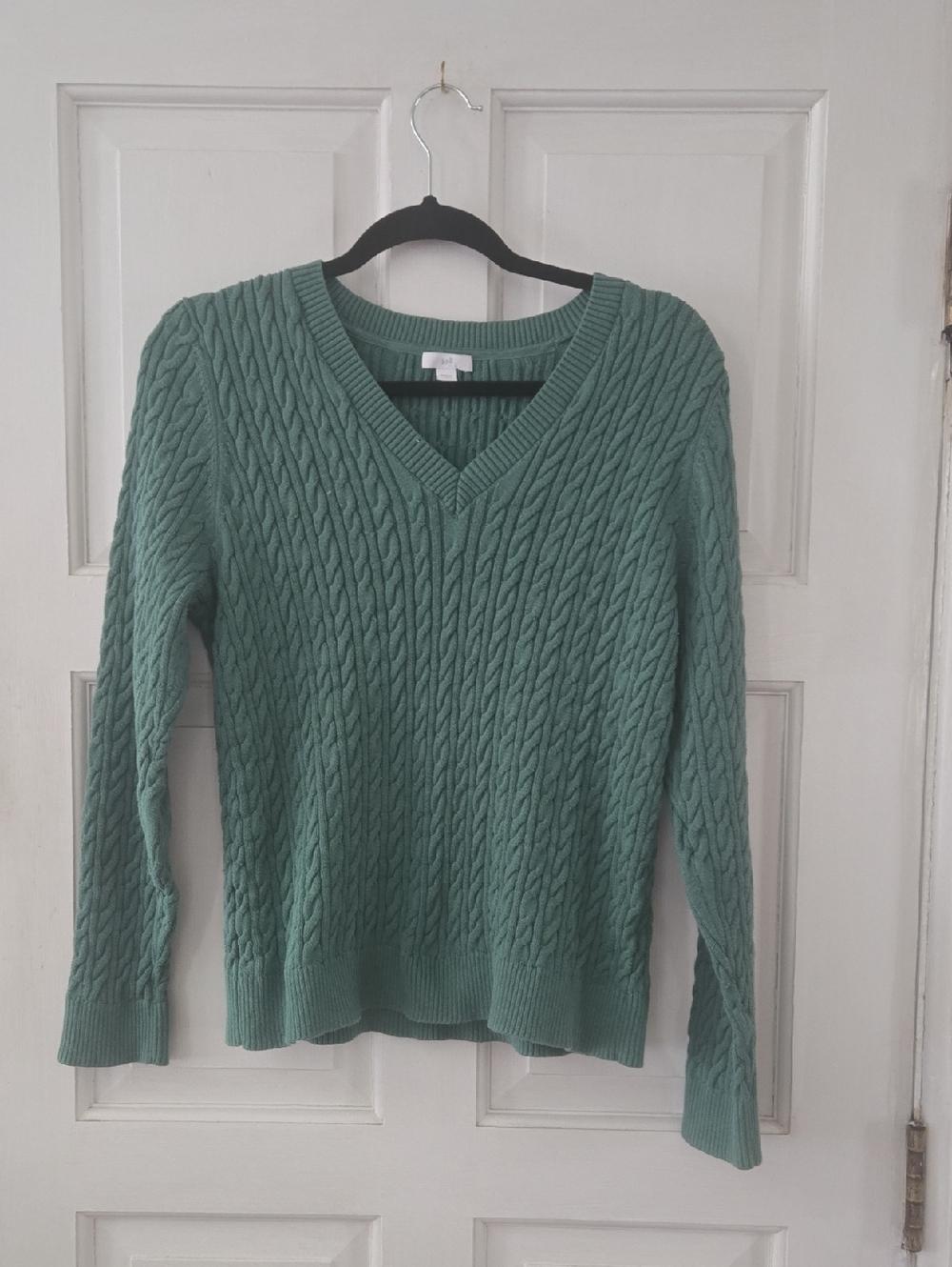 J. Jill Cable Knit V-Neck Sweater - Sage